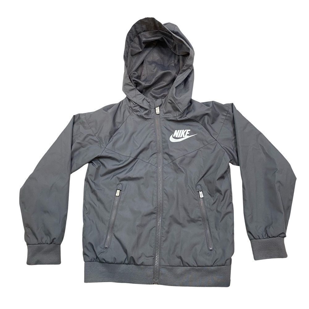 Boys Nike Grey Hooded a windbreaker Full Zipper Jacket Size 5-6